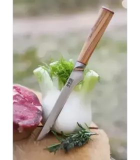 Couteau de cuisine désossant, Ha Teikoku, lame en acier damassé (25 cm).