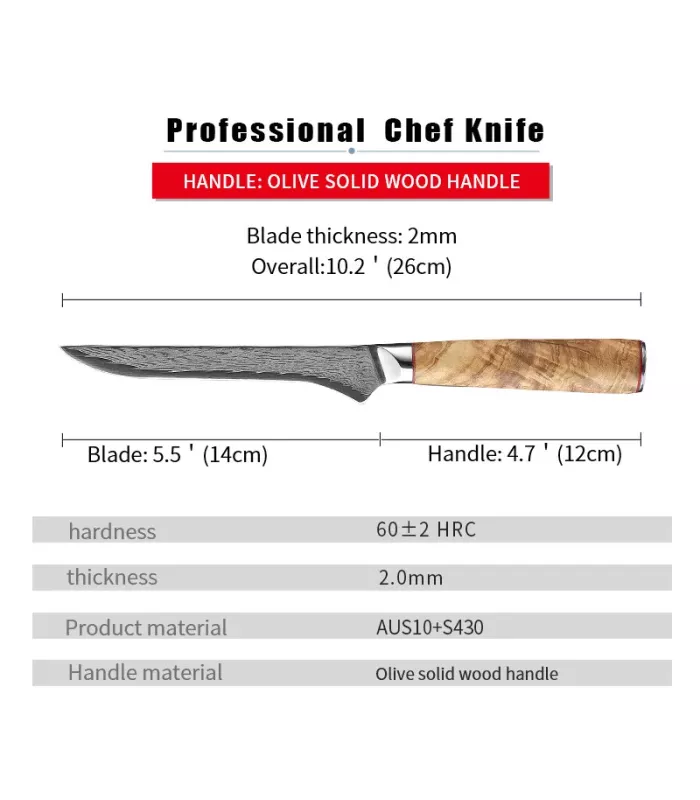 Faca de Cozinha Desossadora, Ha Teikoku, lâmina de Aço Damasco (25 cm). ⚔️