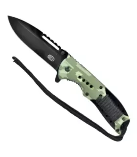 Tactische zakmes met groene camouflage handgreep (totaal 21,5 cm.) ⚔️
