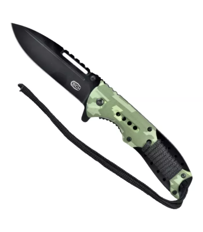 Canivete tático empunhadura verde camuflagem (total 21,5 cm). ⚔️