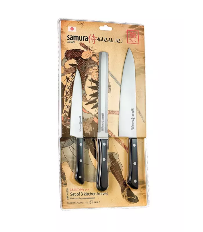 Conjunto de 3 facas de cozinha Samura série Harakiri ⚔️