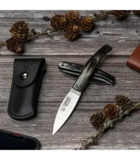Cudeman hunting knife with sheath, bull horn handle (total 15.5 cm.) ⚔️