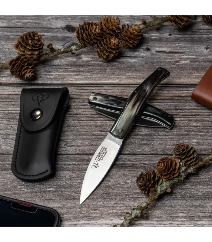 Coltello da caccia Cudeman con fondina, manico in corno di toro (lunghezza totale 15,5 cm) ⚔️