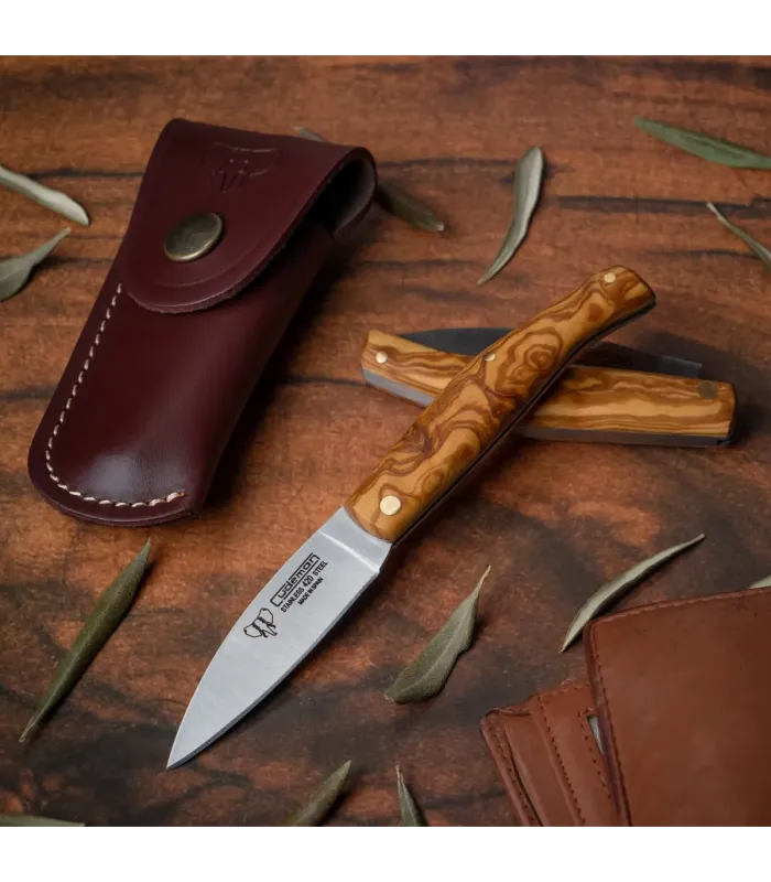 Couteau de chasse Cudeman manche en olivier naturel (avec étui) ⚔️