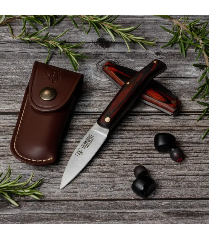 Couteau de chasse Cudeman poignée en stamina rouge satinée (avec étui) ⚔️