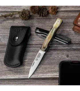 Couteau de chasse Mini Vendetta, manche en corne de bœuf polie (avec étui) ⚔️