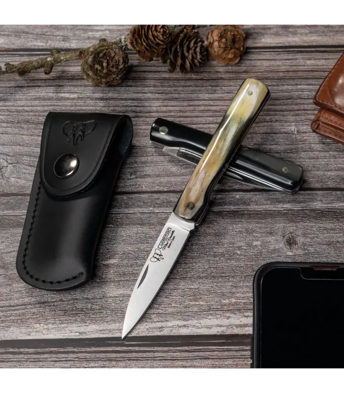 Mini-Jagdmesser Vendetta, Griff aus poliertem Rinderknochen (mit Scheide) ⚔️