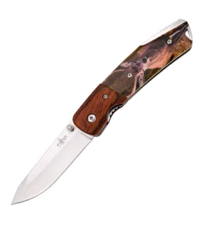 Couteau de chasse design Cerf, manche en bois et ABS (total 19 cm). ⚔️