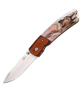 Couteau de chasse design Sanglier, manche en bois et ABS (total 19 cm). ⚔️