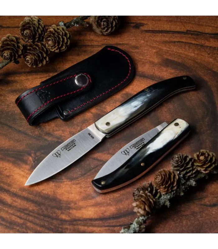 Coltello da caccia Pastora, manico in corno di toro levigato (con fondina) ⚔️