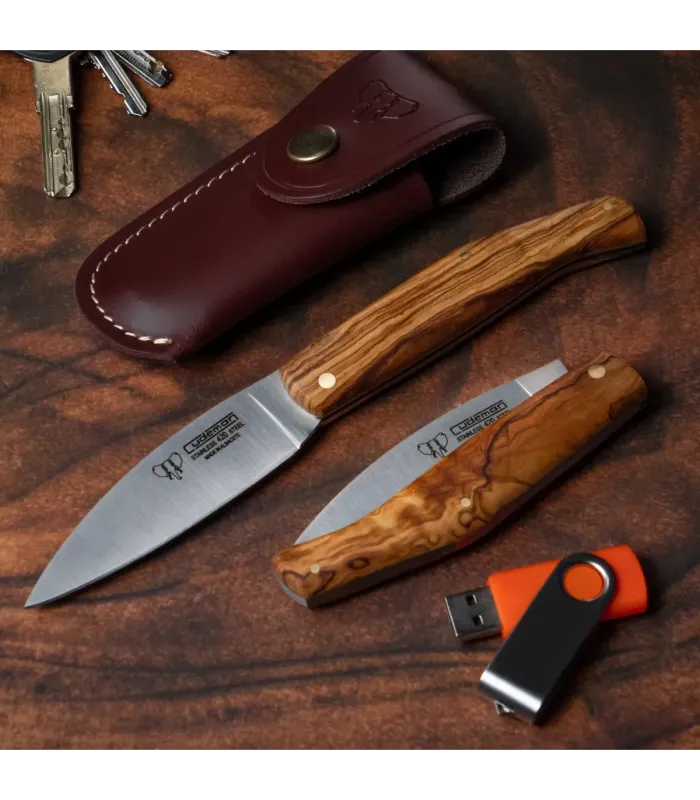 Jagtkniv Cudeman, naturlig oliventræhåndtag (med etui) ⚔️