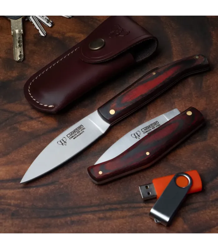 Cudeman hunting knife, satin-finished red stag handle (with sheath) ⚔️