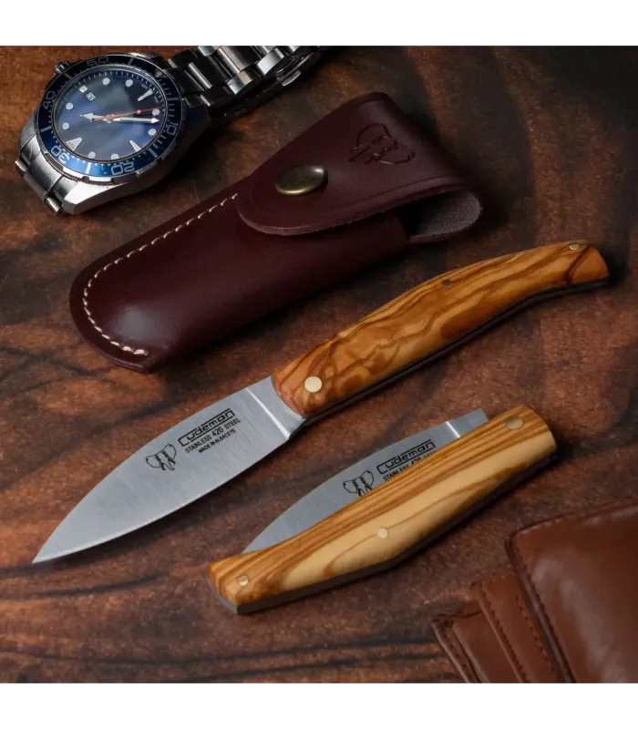 Jagdmesser Cudeman, naturbelassener Olivenholzgriff (mit Hülle) ⚔️