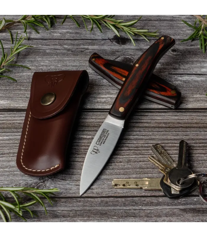 Couteau de chasse Cudeman, manche en estamine rouge (avec étui) ⚔️
