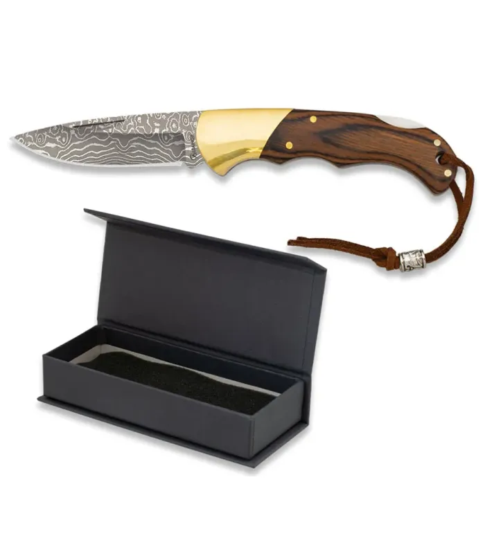 Coltello da caccia lama Damasco in acciaio, lama 7,2 cm. ⚔️