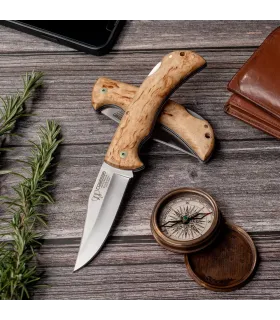 Couteau de chasse avec manche en bouleau ondulé, lame de 9,5 cm. ⚔️
