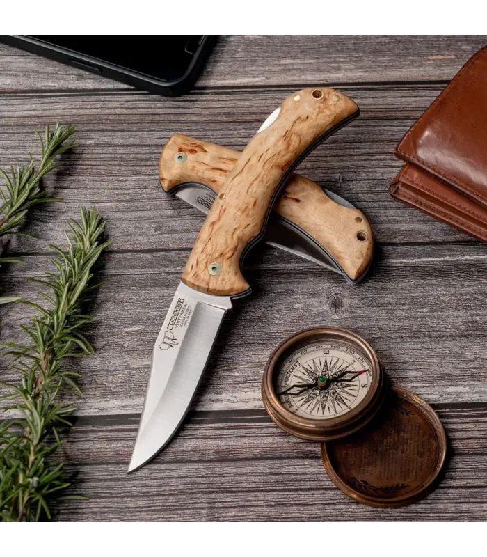 Coltello da caccia manico in betulla riccioluta, lama 9,5 cm. ⚔️