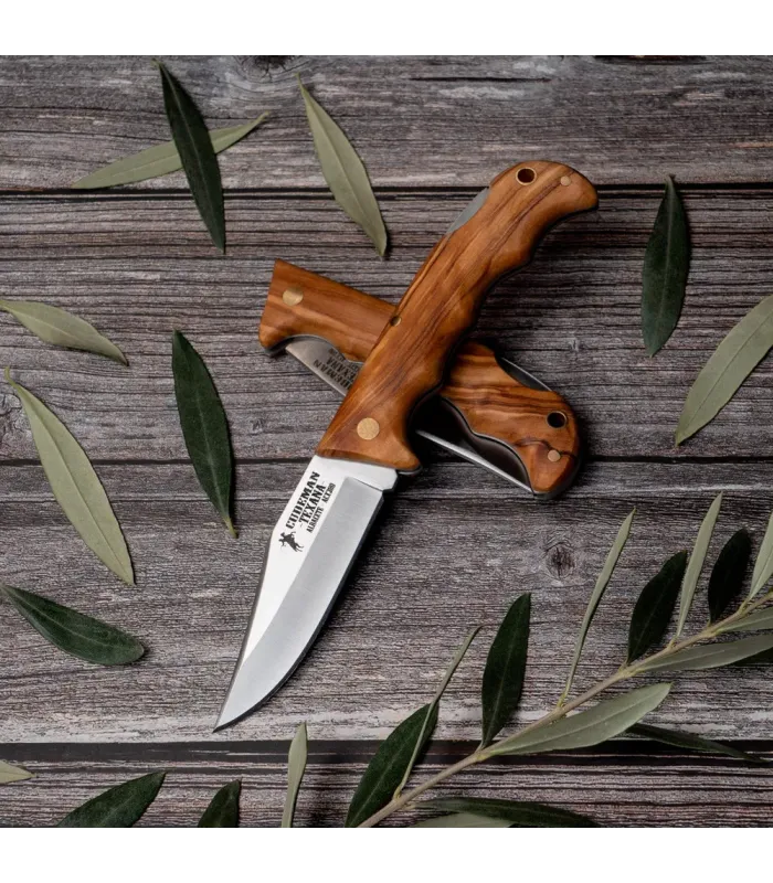 Navaja de caza mango olivo, hoja 8 cms. ⚔️