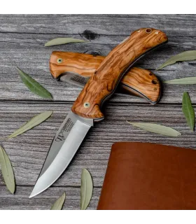 Couteau de chasse à manche en olivier, lame de 9,5 cm. ⚔️