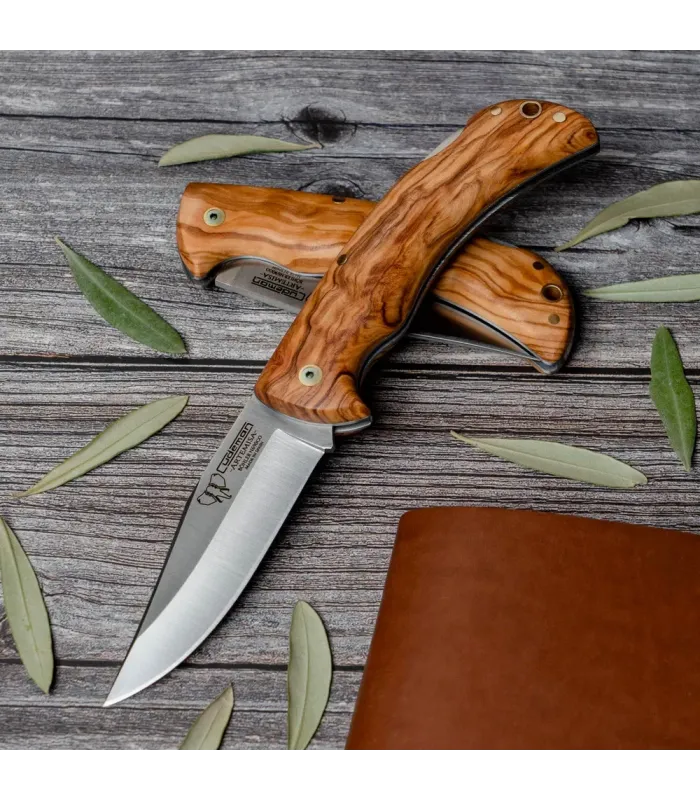 Canivete de caça com cabo de oliveira, lâmina de 9,5 cm. ⚔️