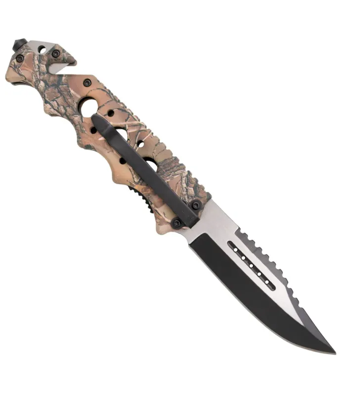 Tactische zakmes Third ontwerp schedel, houtkleur (21,2 cm.) ⚔️