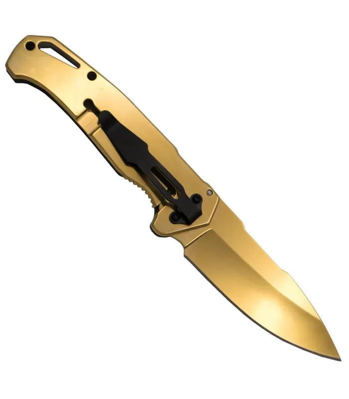 Couteau tactique Third design 3D doré tête de mort (20,3 cm.) ⚔️