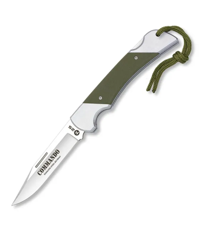 Coltello tattico Commando manico in acciaio + G10 verde, lama 8,50 cm. ⚔️