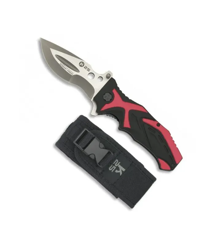 Taktisk kniv mærke K25 sort-rød (21,3 cm.) ⚔️