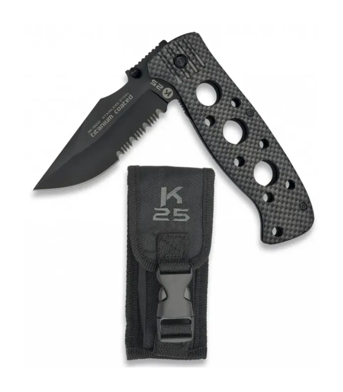 Coltello tattico marca K25 con fondina (19,5 cm). ⚔️