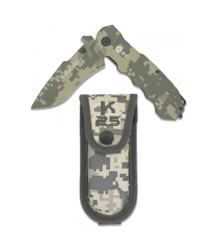 Canivete tático marca K25 Camo Coated com estojo (22,3 cm). ⚔️