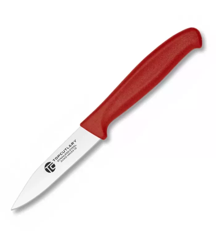 Køkkenkniv med rød skræller fra Top Cutlery, blad 8,3 cm. ⚔️