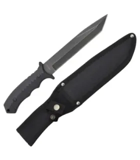 Hunting knife with black blade and sheath ⚔️