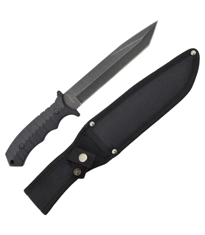 Hunting knife with black blade and sheath ⚔️