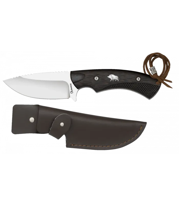 Cuchillo de caza Jabalí con funda de cuero (largo 22,3 cm.) ⚔️