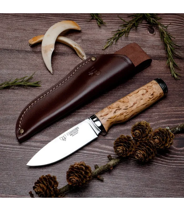 Coltello da caccia acero di betulla ricciolata lucidata ⚔️