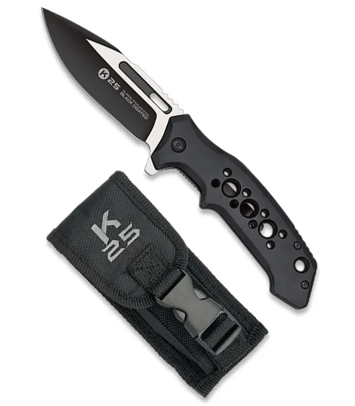 Navaja tática K25 com cabo de alumínio preto ⚔️