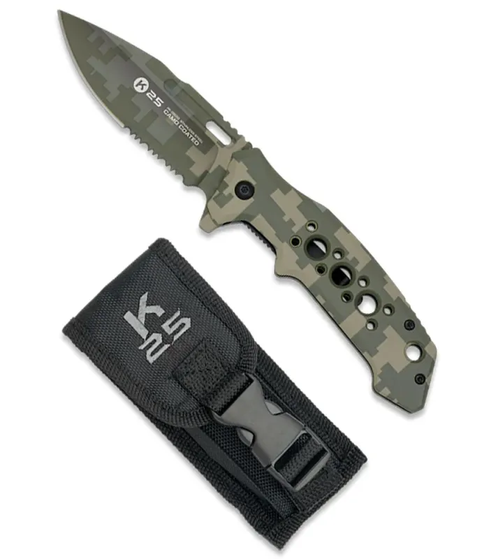 Navaja táctica K25 mango aluminio camuflaje verde ⚔️