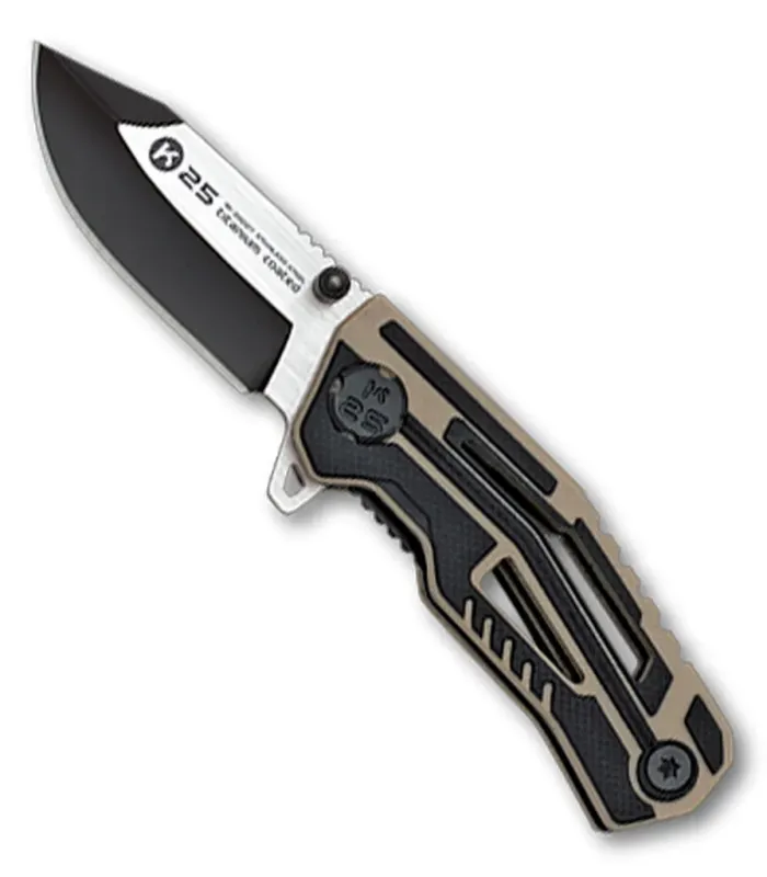 Canivete tático K25 com empunhadura G10 koyote efeito fibra de carbono ⚔️