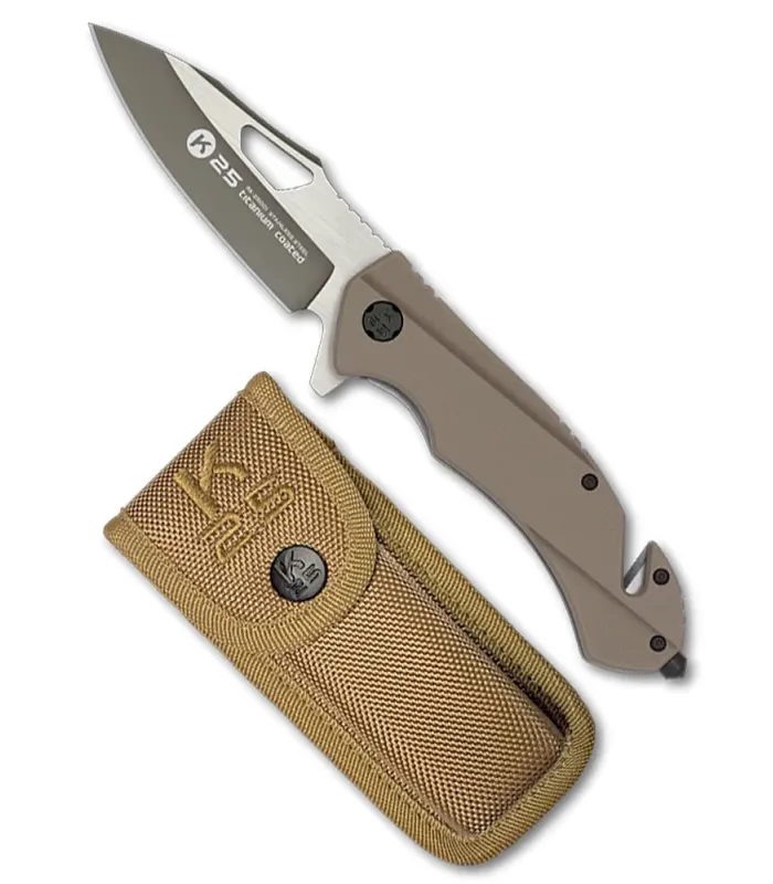 Canivete tático de resgate K25 cabo G10 coyote ⚔️
