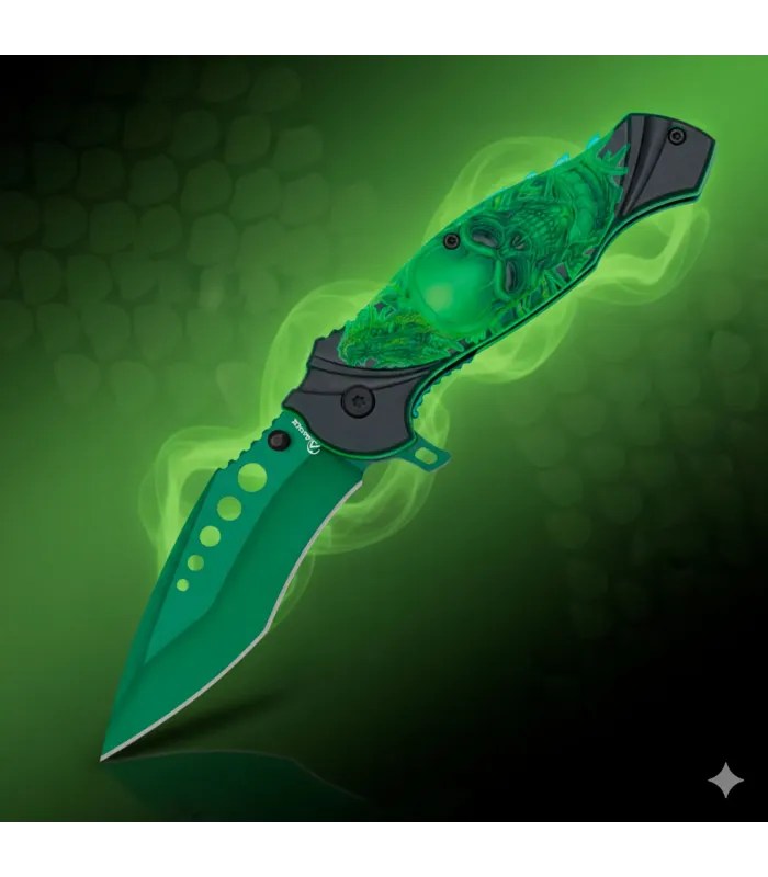 Couteau tactique Albainox modèle Crâne vert (21 cm.) ⚔️