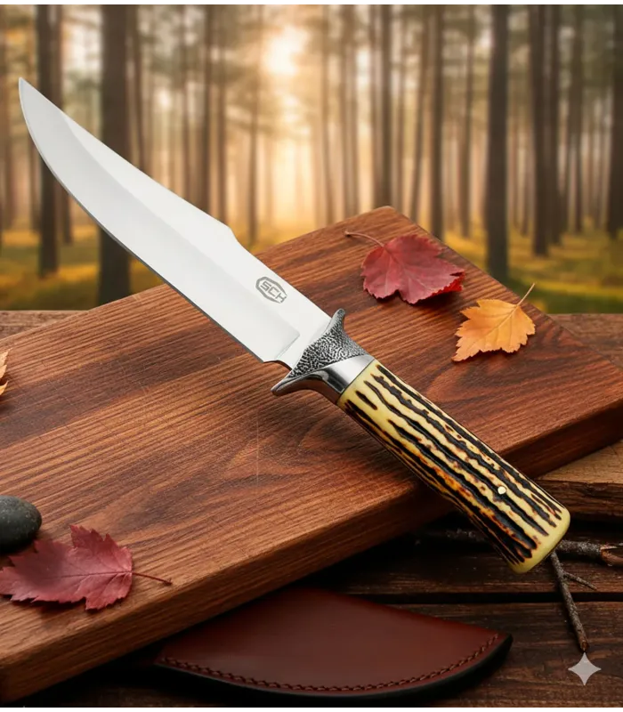 Jachtmes SCK met schede, imitatie gewei handvat (31 cm.) ⚔️