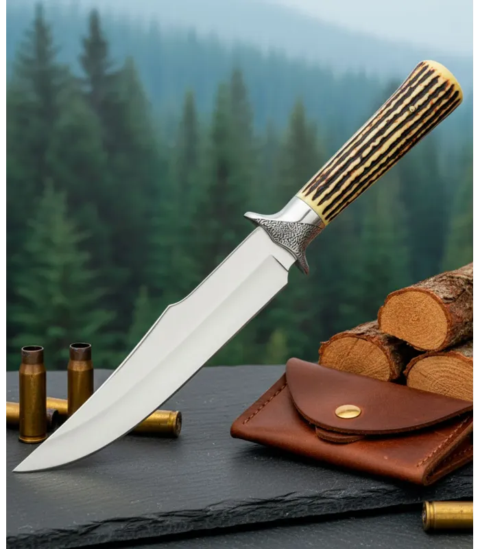 Jachtmes SCK met schede, imitatie gewei handvat (31 cm.) ⚔️