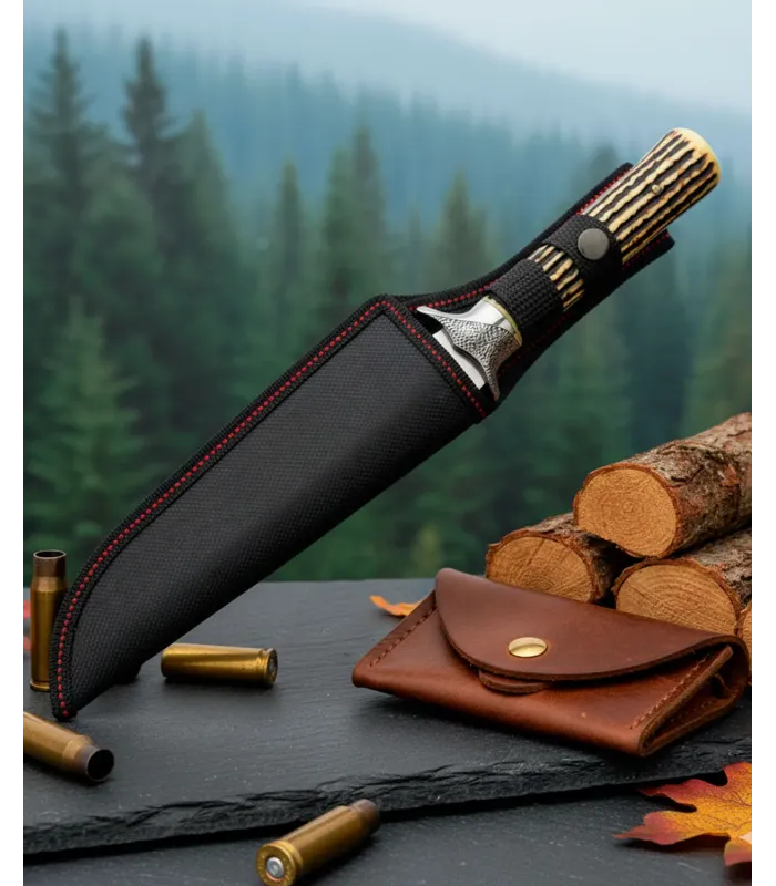 Jachtmes SCK met schede, imitatie gewei handvat (31 cm.) ⚔️