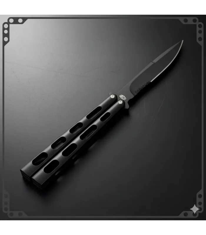 Vlindermes SCK mes met zwarte blad met zaag (22,8 cm.) ⚔️