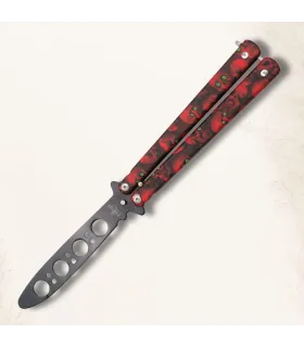 Coltello a ventaglio con teschi rossi, pratica, senza filo ⚔️