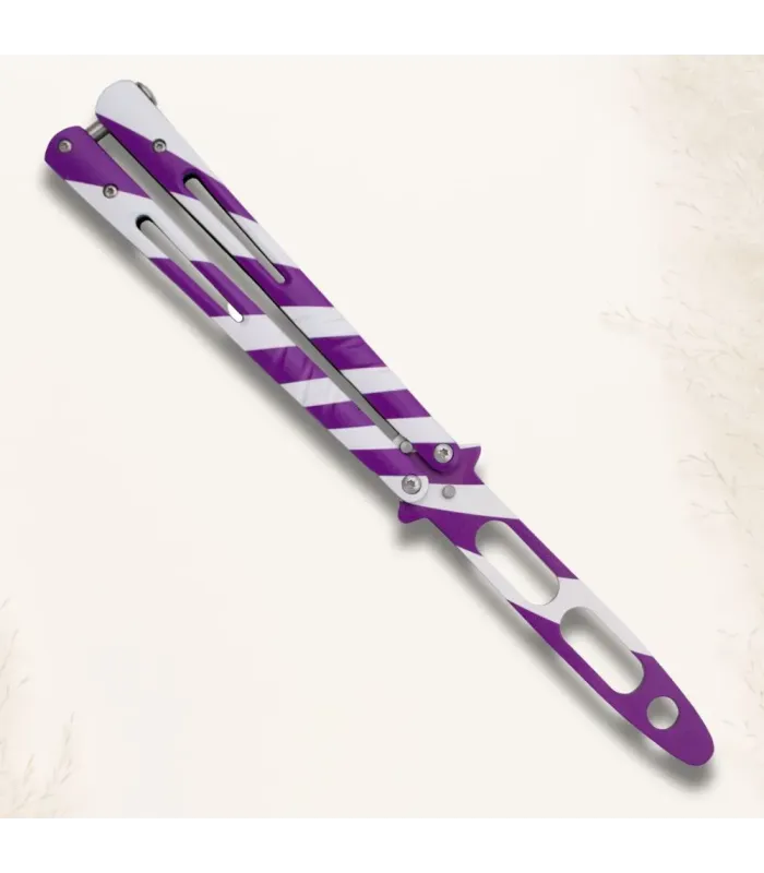 Canivete roxo e branco leque prático sem lâmina ⚔️