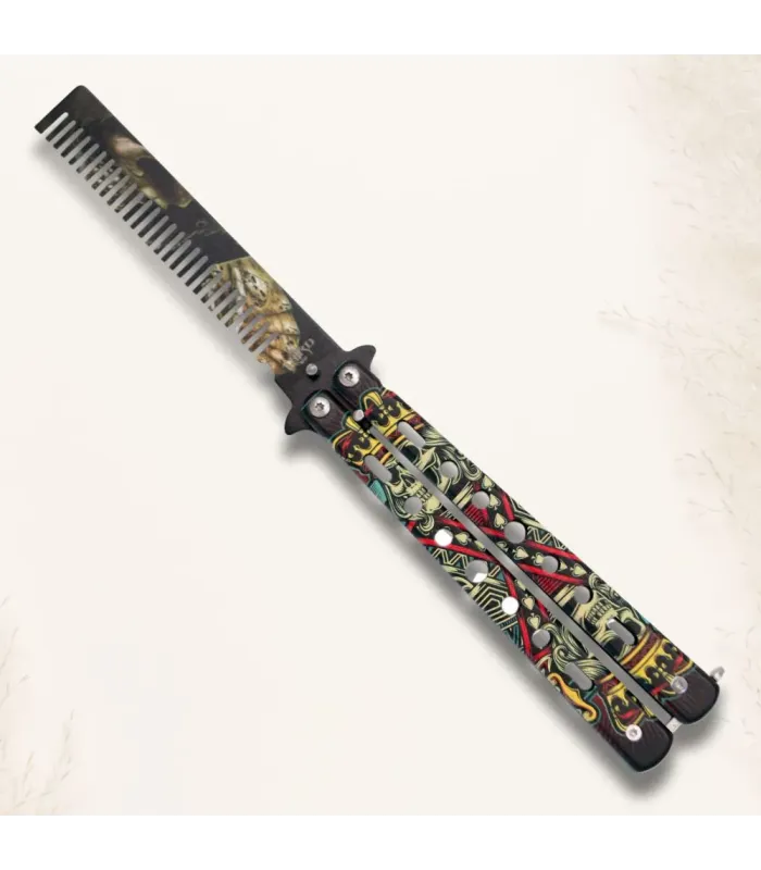 Couteau papillon peigne poker crânes ⚔️
