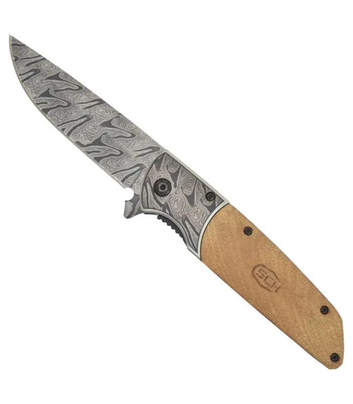 Coltello pieghevole SCK con lama imitazione motivo Damasco ⚔️