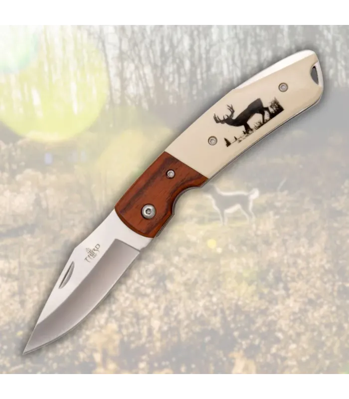Third-mærke lommekniv med dekoreret hjort (19,2 cm) ⚔️