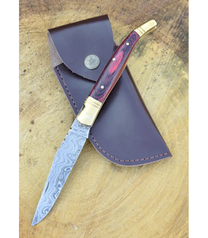 Laguiole stijl damaststalen zakmes met schede (22 cm.) ⚔️